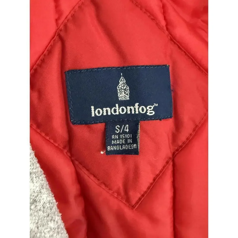 London Fog Jacket Boys Small 4 Red Navy Hooded Fleece Lined Heavy Winter Snow